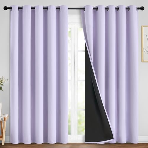 "Yakamok Lilac 100% Blackout Curtains 84 Inches Long for Bedroom 70"" Wide - Blackout Curtain Panels for Bedroom, 2 Thick Layers Grommet Top Thermal Insulated Drapes with Black Liner for Living Room"