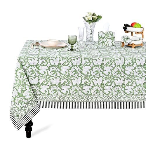 Ridhi 100% Cotton Hand Block Print Tablecloth Washable Easter Thanksgiving/Christmas Parties/Wedding Use,Fall d??cor Farmhouse Dining Tablecloth (Sage Green, 4 Seater 60x60 Inches Square)