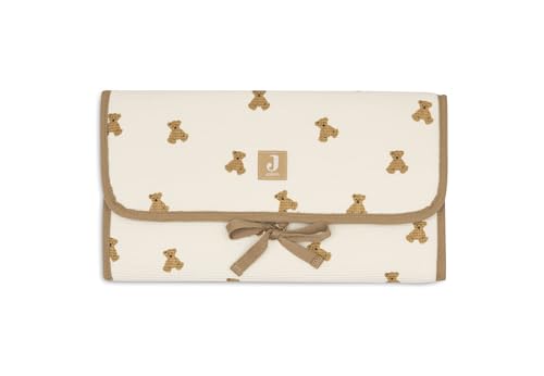 Jollein Changing Mat - Little Waffle - Mini Teddy Bear - With Pockets & Bow - Soft & Wipe Clean - Portable Changing Mat - Ideal for On the Go