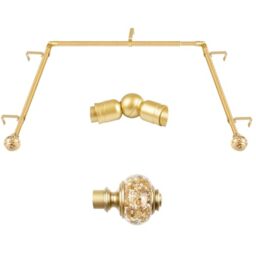 Bay Window Curtain Rods, USFOOK Gold Curtain Rods for Bay windows 32 to 86 Inch (Center Rod), 32 to 58 Inch Side Rod for windows, Decorative Drapery Rods with Bling Finials
