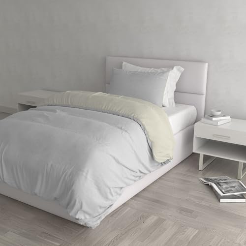 Italian Bed Linen Natural Colour Duvet Cover Set, Light gray/Cream, Single, Cotton