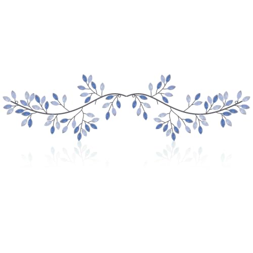 Hotop 2 Pieces Metal Tree Leaf Wall Decor Vine Olive Branch Leaf Wall Art Wrought Iron Scroll Sculptures Above the Bed, Living Room, Outdoor Decoration (Teal,Classic Style)