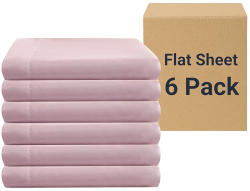 "ZPECC Flat Sheets Only - 6 Pack Soft Microfiber Sheets, Bedding Essentials with Color-Coded Label for Hosts of Hotel, Motel, Rental Properties or Airbnb (Pink, Twin 66""x96"")"
