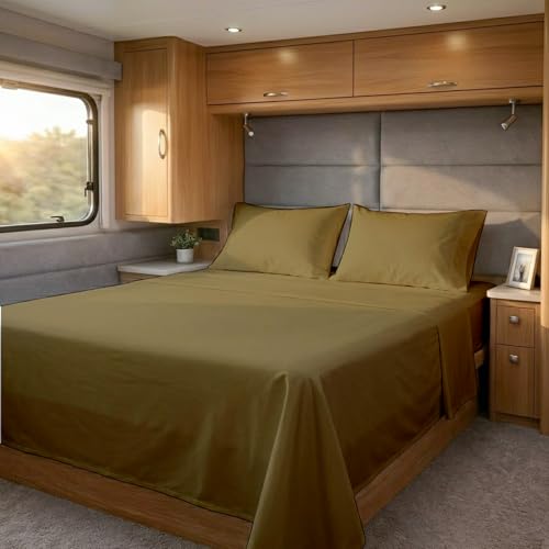 "Cottingon 4 Piece RV King Sheets, 100% Extra Long Staple Premium Egyptian Cotton, Soft Camper King Bed Sheet Set, Fits Upto 15"" Deep RV Bunk Mattress 72""X80"", Taupe"