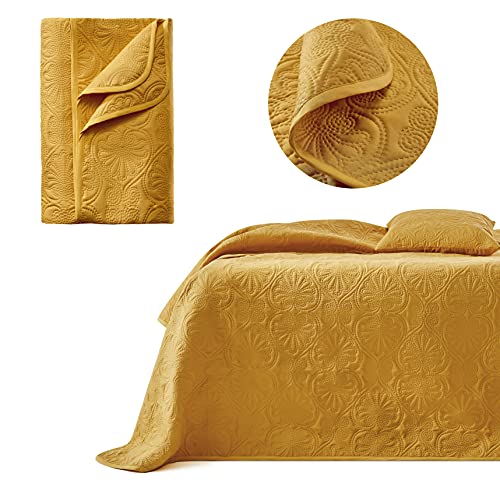 room99 Leila Elegant Mustard Bedspread 220 x 240 cm – Versatile Blanket for Bed and Sofa – Quilted Style, Ideal as a Bedspread