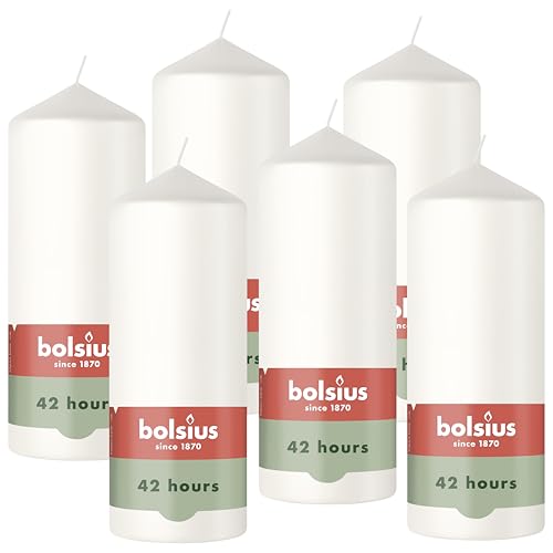 Bolsius - Smooth Pillar Candle - White - 15 cm - 6 Pieces - Decorative Candles – Contains Natural Plant-Based Wax – Without Palm Oil