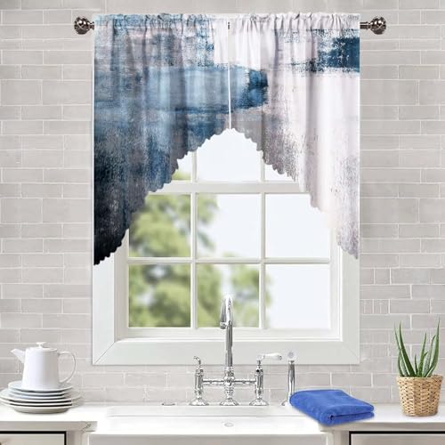 "ULQUISNCE Blue Swag Valances Set, White Swag Curtains Abstract Kitchen Curtains Fade and Wrinkle Resistant - Ideal for Living Room, Kitchen, bathroom (36"" x 36"", 2 Panels)"
