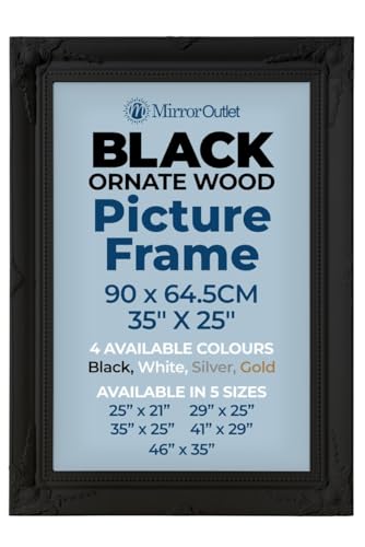 "MirrorOutlet The Antiquitus - Ornate Swept Black Picture Frame 35"" X 25"" (90CM X 64.5CM) Wooden Frame with Glass and Backing Board Fitted. Ready To Fit Your Picture!"