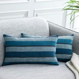 Natus Weaver 2 Pieces Decorative Classic Retro Stripe Throw Pillow Cover Soft Faux Linen Modern Farmhouse Lumbar Cushion Case for Sofa Bedroom Car 12 x 18 Inch Multi Blue