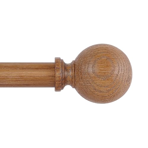 "HTZON Wood Curtain Rods for Windows 72 to 144 Inch,1 Inch Wood Grain Ball Adjustable Long Curtain Rod,Boho Heavy Duty Curtain Rods,Farmhouse Rustic Single Window Curtain Rod,Brown Drapery Rods 72-144"""