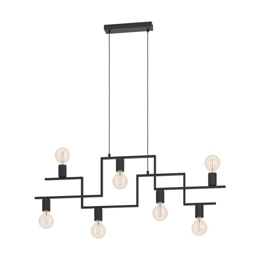 EGLO Fmaud Pendant Light, 7-Bulb Vintage Industrial Retro Pendant Light Made of Steel in Black, Dining Table Lamp, Living Room Lamp Hanging with E27 Socket