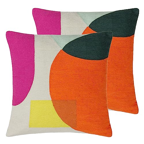furn. Anjo Embroidered Feather Filled Cushion - Twin Pack, Natural/Multicolour, 45 x 45cm