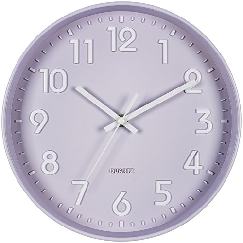 Bernhard Products Purple Wall Clock 10 Inch, Silent Non-Ticking, Quality Quartz 3D Numbers Battery Operated Round Pretty Clock for Bedroom/Kitchen/Office/Nursery Room