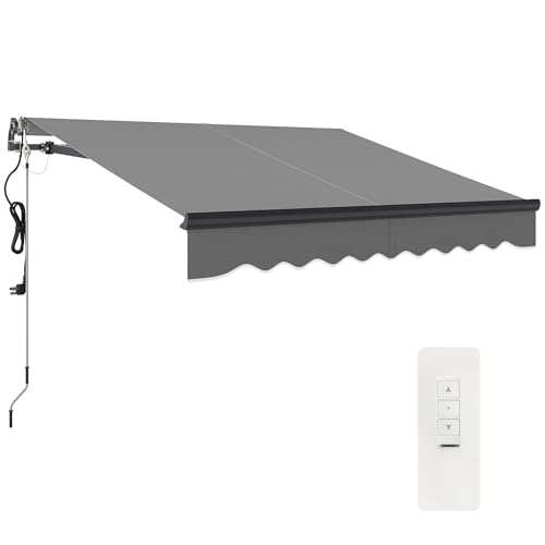 Outsunny 2.5 x 2m Electric Awning with Remote Controller, Aluminium Frame DIY Retractable Awning, UV30+ Sun Shade Canopy for Garden Patio Deck Door Window, Dark Grey