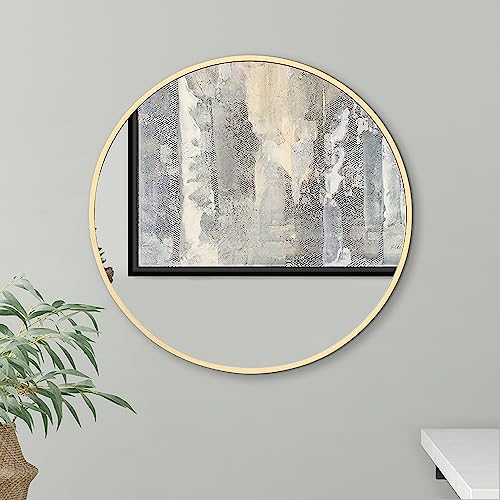 Americanflat 50 cm Aluminium Framed Gold Round Mirror for Wall - Circle Mirror for Bedroom, Entryway, and Living Room Wall Decor - Bathroom Wall Mirror with Hanging Hardware Included