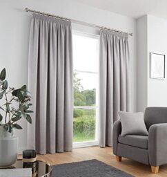 "Fusion Silver Curtains W46 x L54"" (117 x 137cm) – 100% Cotton Pencil Pleat – Thermal & Soundproof Bedroom Drapes – 2 Panels – Light Grey Window Treatment"