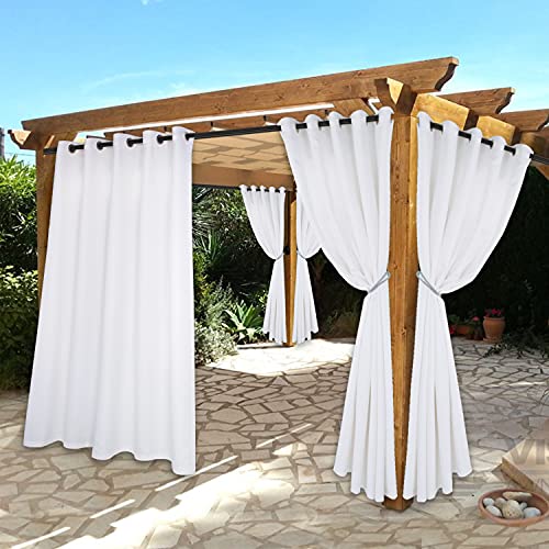 Bonzer Waterproof Indoor/Outdoor Curtains for Patio Thermal Insulated - Sun Blocking Weatherproof Blackout Curtains for Bedroom/Porch/Living Room/Pergola/Cabana 2 Panels, 70 x 120 inch, White