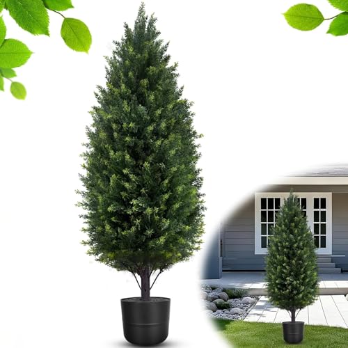 36inch Tall Artificial Topiary Cedar Trees,Potted Fake Tree Outdoor Indoor Faux Pine Shrubs Plants, Realistic Artificial Bushes Cypress Trees for Porch Home Front Door Offices