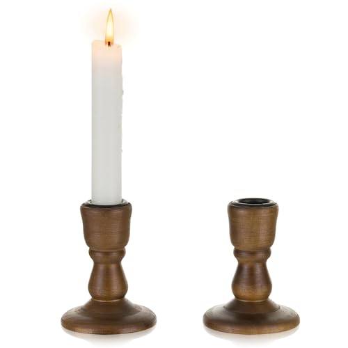 Inweder Wood Candlestick Holder Candle Holders: 2 pcs Wooden Taper Candler Holder Rustic Brown Candler Holders Farmhouse Candler Stick Holder for Table Centerpiece Wedding Event Christmas Home Decor