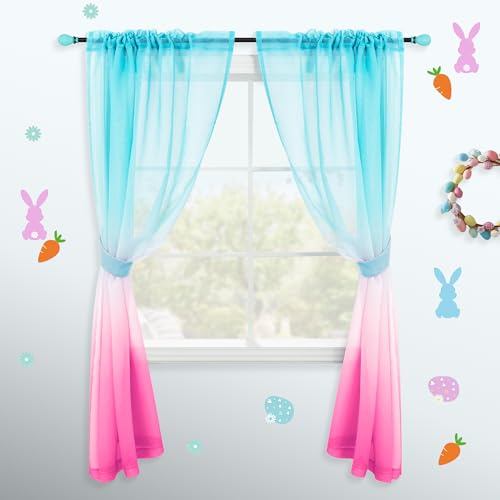 KOUFALL Curtains for Bedroom Decor for Teen Girls, Turquoise Blue and Pink