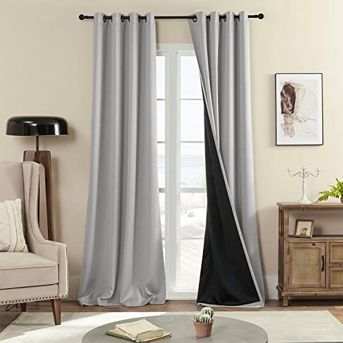 Rutterllow 100% Blackout Curtains, Full Shade Long Complete Drapes for Living Room, Thermal Insulated Bedroom Window Treatment Drapes (2 Panels, Light Gray, 52 x 90 inch)