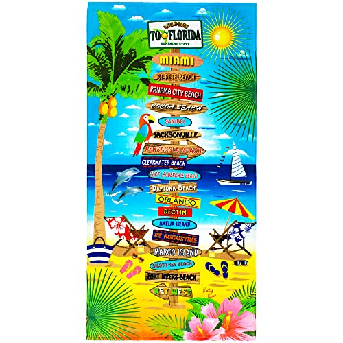 "Florida Beach Towel 30 x 60 inch 100% Cotton (1 Towel 30"" x 60"", Florida Signs)"