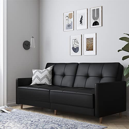 DHP Andora Sprung Seat Sofabed Faux Leather Black, 86x193x84cm (DxWxH)