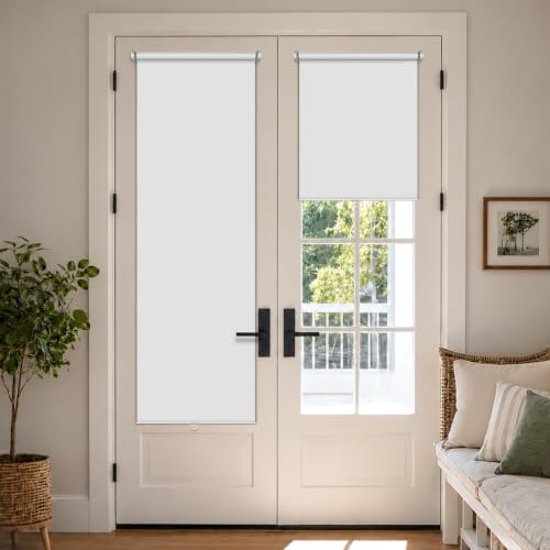 LazBlinds No Drill Cordless Roller Shades, 26x72, White - 100% Blackout Roller Blinds for Windows, Thermal Insulated UV Protection Waterproof Roll Up Window Blinds and Shades