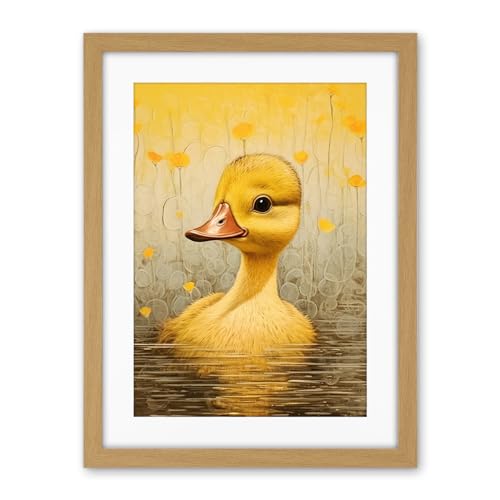 Artery8 Yellow Duckling Kids Bedroom Baby Nursery Calm Elegant Artwork Framed Wall Art Print 18X24 Inch