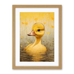 Artery8 Yellow Duckling Kids Bedroom Baby Nursery Calm Elegant Artwork Framed Wall Art Print 18X24 Inch