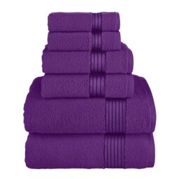 Elegant Comfort Premium Cotton 6-Piece Towel Set, Includes 2 Washcloths, 2 Hand Towels and 2 Bath Towels, 100% Turkish Cotton - Highly Absorbent and Super Soft Towels for Bathroom, Purple