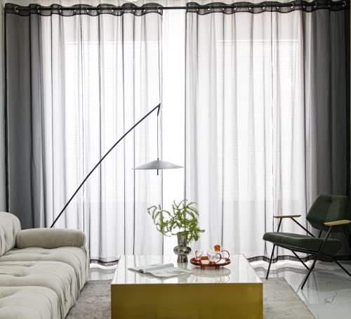 PI Sheer Privacy Curtains Panels Ring Top Airy Voile Window Draperies for Dining Room 2 Panels (W52 X L108, Black)