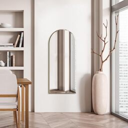 "MirrorOutlet The Arcus - Frameless Modern Full Length Arched Leaner/Wall Mirror 47"" X 20"" (120CM X 50CM) Silver Mirror Glass with Black wooden Backing - Polished Edging"