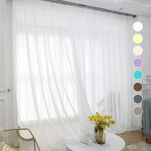 ABCHOME Ivory Sheer Curtains 130 Inches Long 2 Panels,Rod Pocket Voile Semi Sheer Window Curtains for Kitchen, Bedroom and Living Room (Ivory, 52 W x 130 L)