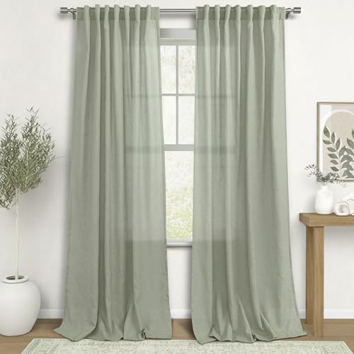 KOUFALL Sage Green Curtains 108 Inches Long for Living Room,Extra Long Linen Semi Sheer Flowy Curtains for Dining Room,52 in Wide by 108 in Length
