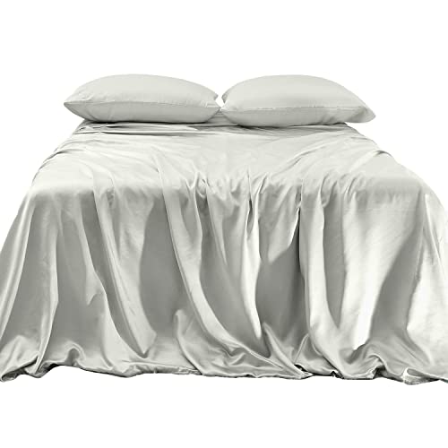 Elegant Comfort Luxurious 4-Piece Silky Satin Sheet Set, Skin and Hair Friendly, Wrinkle, Fade, Stain Resistant with Deep Pockets Fitted Sheet, Cooling Soft Satin Sheet Set, Full, Light Jade
