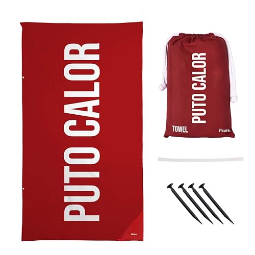 Fisura - Microfibre Beach Towel – Quick Dry, Sand Resistant, Lightweight – “P*to Calor” Red & White – Travel Towel Gift for Beach, Pool & Holiday – 71 x 39 Inches