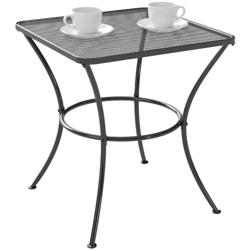 Outsunny 45cm Square Garden Table Outdoor Metal Bistro Side Desk Black - Mesh Top, Garden Furniture