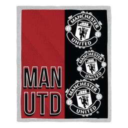 Manchester United FC Official Fleece Blanket - Super Soft Warm Throw with Sherpa Reverse, Stacked Design - Perfect For Home, Bedroom, Sleepovers & Camping - Size 120 x 150cm