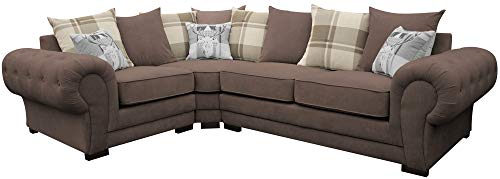 Corner Sofa Verona Fabric Left or Right Grey Brown Cream Designer Scatter Cushions Living Room Furniture (Left, Chocolate)