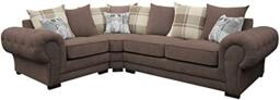 Corner Sofa Verona Fabric Left or Right Grey Brown Cream Designer Scatter Cushions Living Room Furniture (Left, Chocolate)