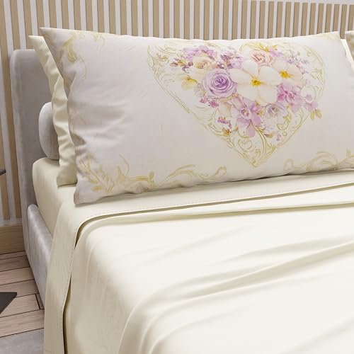 PETTI Artigiani Italiani - Cotton Sheets with Pillowcases in Digital Print, Single Sheet, 320 Cream Patterned Bed Set, 100% Made in Italy