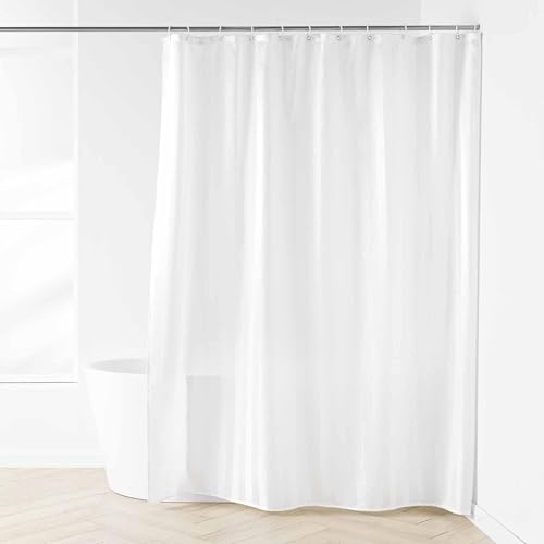 Douceur d'Intérieur, Satin Plain Microfibre Shower Curtain with Hooks (180 x 200 cm)