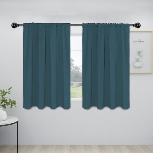 Easy-Going Rod Pocket Blackout Curtains for Bedroom, Room Darkening Window Curtains for Living Room, Thermal Insulated Noise Reduction Solid Window Drapes, 2 Panels(42x45 in, Bluestone)