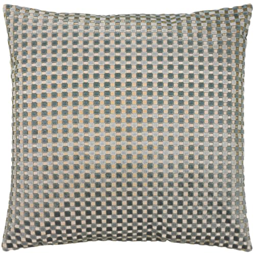furn. Checkered Polyester Filled Cushion (Mineral - 45x45cm) - Bold Checkerboard Velvet Textured Retro Inspired Decorative Pillow