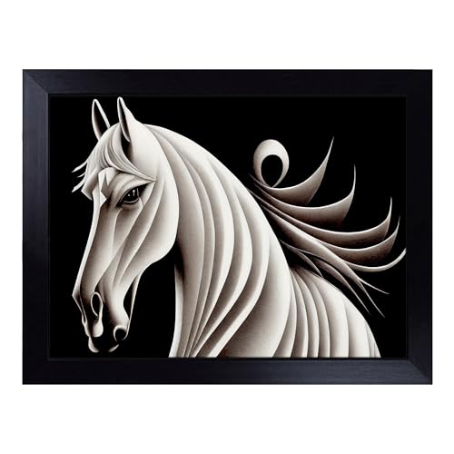 Lap Tray with Bean Bag Cushion, Graceful Horse Abstract - Handmade in the UK, Raised Wooden Edge, Padded Cushion, Heat-Resistant Wipe-Clean Surface, for Meals, Laptops and Crafts