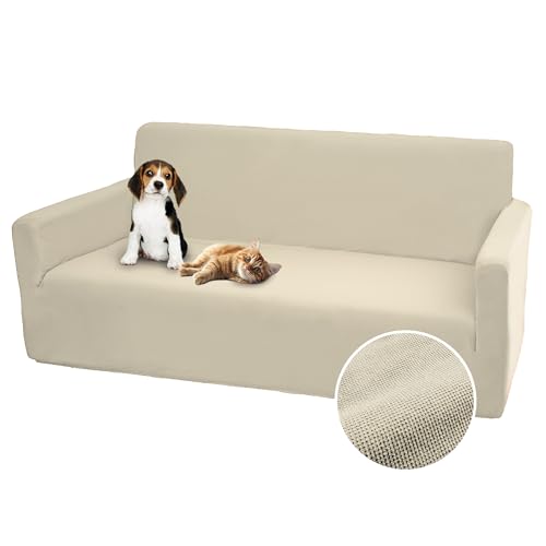Comart - Bright Sofa Cover - 3 Seater - Stretch - Washable - Cream - Elastic polyester fabric, machine washable, non-slip cover, anti-stain and scratch-resistant, breathable