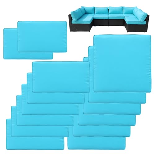 VIXLON 14Pcs Patio Cushion Covers Replacement Splashproof UV-Resistant Inelastic Covers with Zippers, Max Compatible 23.6x23.6x3.9 inch Patio Cushion, for 7 Pcs Outdoor Patio Furniture Sets