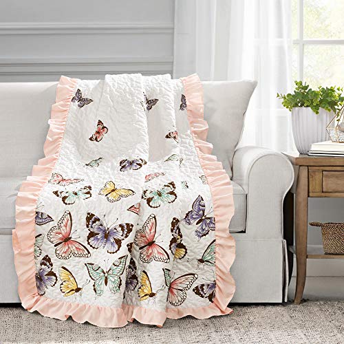 "Lush Decor, Pink Flutter Butterfly Throw Blanket, 60"" x 50"""