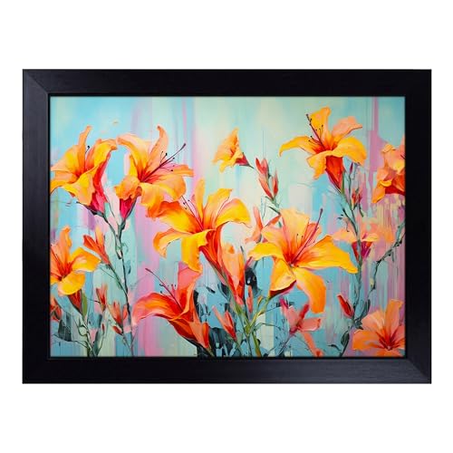 Lap Tray with Bean Bag Cushion, Floral Art Abstract - Handmade in the UK, Raised Wooden Edge, Padded Cushion, Heat-Resistant Wipe-Clean Surface, for Meals, Laptops and Crafts